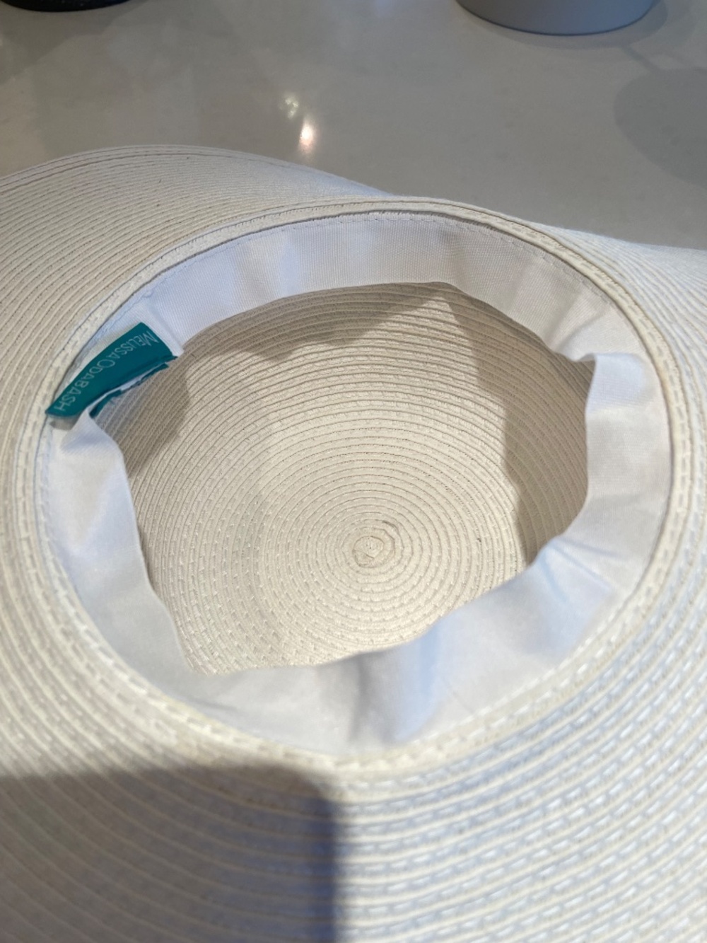 Melissa Odabash Jemima Floppy Wide Brim Hat, White and Tan Leather Trim - Picture 10 of 14